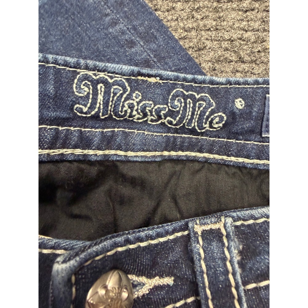 Miss Me Chloe Boot Cut Jeans Womens 27 Dark Wash Embroidered Wing Sequin Denim - Picture 4 of 8